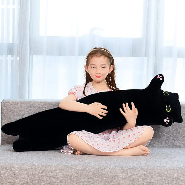 Black Cat Plush Toy Pillow - Cute Cat Gift for Kids (Black, 110cm/43.3in)