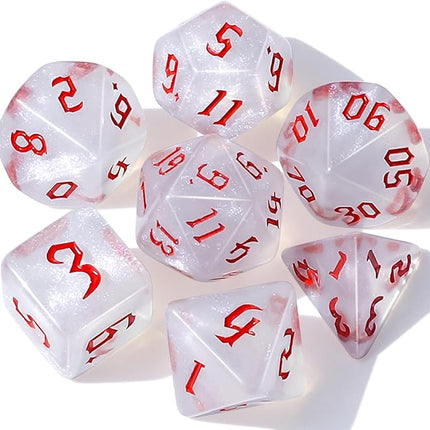 CiaraQ DND Polyhedral Dice Set for Dungeons and Dragons RPG MTG Role Playing Table Games-with 1 Dice Pouch (White + Glitter)