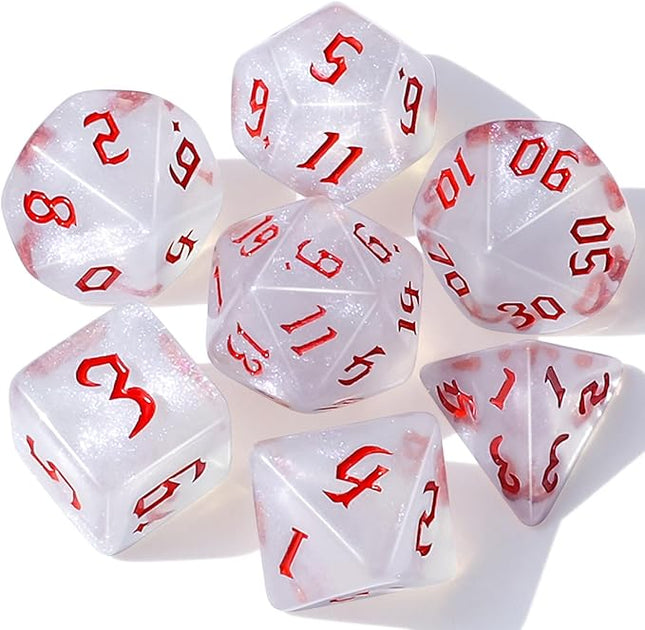 CiaraQ DND Polyhedral Dice Set for Dungeons and Dragons RPG MTG Role Playing Table Games-with 1 Dice Pouch (White + Glitter)