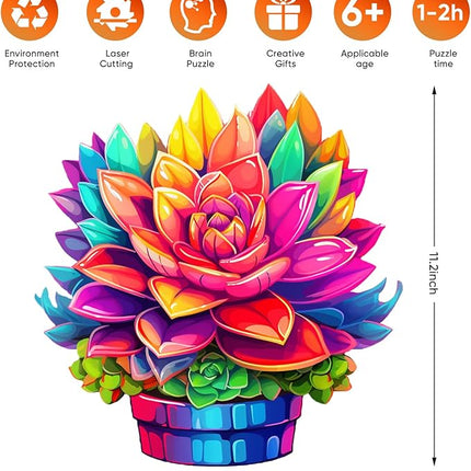 Valentine's Day Wooden Puzzles Colorful Flower Pot 200pcs 11.2'' x 11.2'', Luxurious Shaped Wood Puzzle, Beautiful Package, Best Gift for Adults and Kids, Family Game