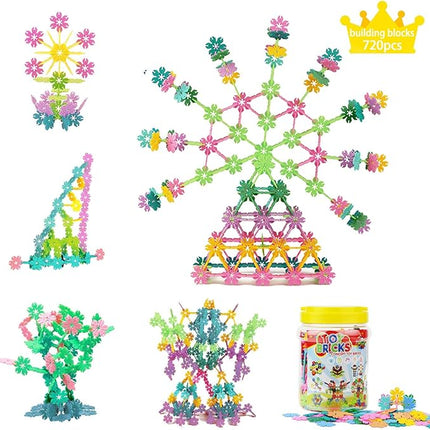 QUN XING STEM Toys Building Blocks Educational Toys 720 Pieces Construction Interlocking Plastic Flake Disc Set Great STEM Toy for Kids 6+ Years Old Boys and Girls