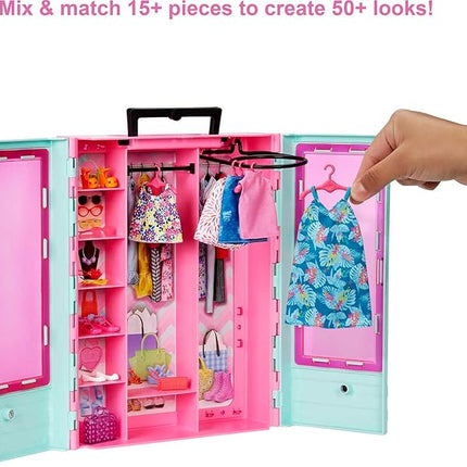 Barbie Closet Playset with 3 Outfits, Styling Accessories & Hangers, Mix & Match Clothes for 50+ Looks