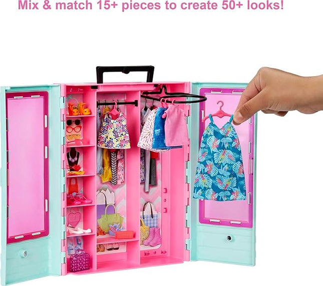 Barbie Closet Playset with 3 Outfits, Styling Accessories & Hangers, Mix & Match Clothes for 50+ Looks