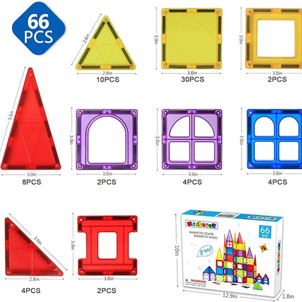 MAGBLOCK Magnetic Tiles for Kids, 66PCS Magnet Tiles Building Blocks Construction Toys Incorporating Magnets for Toddlers, Magnetic Blocks Learning Toys Gift for 3+ Year Old Boys and Girls