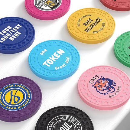 100 Personalized Plastic Diamond Chips, Print Your Image and Text, Tokens for Casino Player, Board Game, Late Night Poker Game, Party, Bar, Golf Ball Markers, Business Cards, Redemption