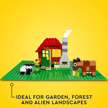 LEGO Classic Green Baseplate, Square 32x32 Stud Foundation to Build, Play, and Display Brick Creations, Great for Grassy Nature Landscapes, 11023