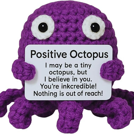 Positive Octopus - Emotional Support Crochet Dolls, Positive Crochet Animals, Emotional Support Plush Gift, Stuffed Animal for Anxiety & Stress Relief