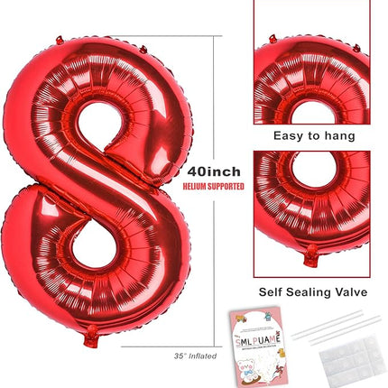 Smlpuame 40 inch Number Balloon 0-9 Red Large Number 8 Balloons,Digital Balloons for Birthday Party Celebration Decorations Supplies, Helium Foil Number Balloons for Wedding Anniversary