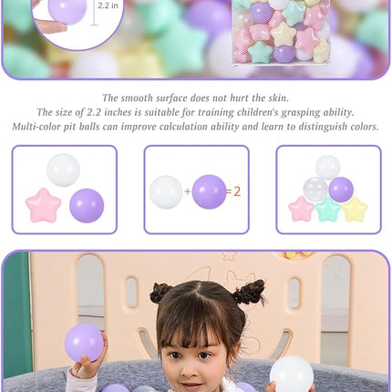 Ball Pit Balls Pack of 100 200 500 - Star and Round Set BPA Free Phthalate Free Non-Toxic Crush Proof Play Balls Soft Plastic Balls for Toddlers Baby Kids Birthday Pool Tent Party