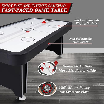 Air Hockey Table, Indoor Powered Air Hockey Game Table w/2 Pucks, 2 Pushers, Stronger Motor & Digital LED Scoreboard for Adults and Kids, Home Game Room, Easy Setup