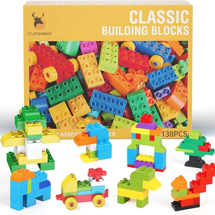 Cutedeer 138 Piece Building Blocks for Kids Toddlers, Classic Big Bricks Set Compatible with All Major Brands, STEM Large Building Toys with Gift Box for All Ages Boys Girls