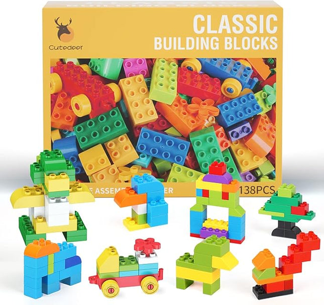 Cutedeer 138 Piece Building Blocks for Kids Toddlers, Classic Big Bricks Set Compatible with All Major Brands, STEM Large Building Toys with Gift Box for All Ages Boys Girls