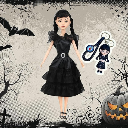 11.5'' Addams Doll with Gift Box, High Heels, Black Dress, and Hair, Perfect Christmas and Birthdays Toy Gift for Girls & Fans(A3)