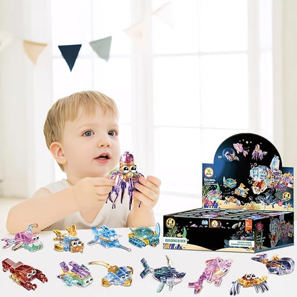 12 Piece Set of Marine Animal Building Blocks, Suitable for Goodie Bags, Stocking Stuffer, Classroom prizes, Birthday Gifts, Boys' and Girls' Toys 12 in one Building Block Set