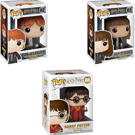 Funko Pop! Movies: Harry Potter 3-Pack – Ron Weasley (#02), Hermione Granger (#03), & Quidditch Harry (#08) Collectible Vinyl Figures