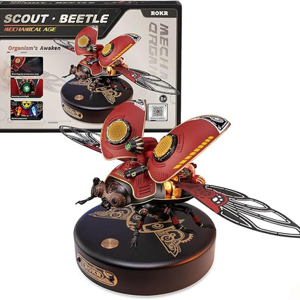 ROKR 3D Metal Model Kits for Adults Scout Beetle - 147PCS 3D Metal Puzzle Electric Mechanical Plastic Building Kit Hobby Kit Gift for Adults