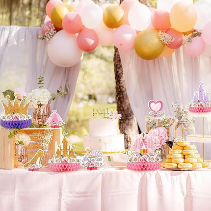 12 PCS Princess Party Honeycomb Centerpieces Decorations, Pink and Gold Party Table Topper Centerpieces for Girls Birthday Christmas Party (Princess Set)