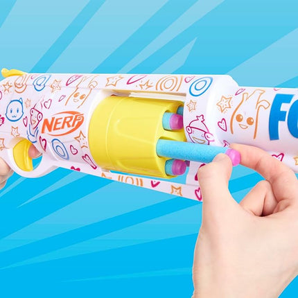 Nerf Fortnite Frenz 4 Ever Blaster, Bonus Code to Unlock Frenz 4 Ever Wrap in The Game, 6 Elite Darts, 6-Dart Drum, Fortnite Gifts