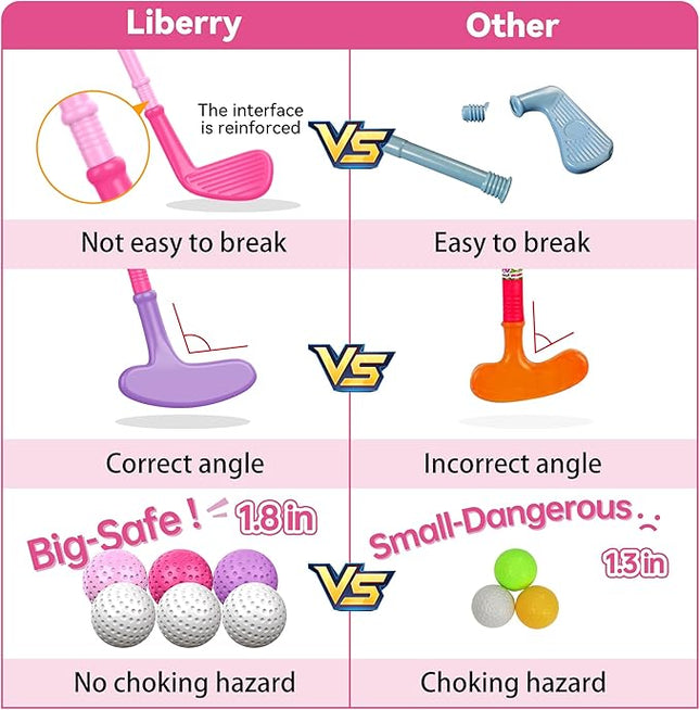 Liberry Toddler Golf Set for 1 2 3 4 Years Old, Upgraded Kids Golf Cart with Unique Shoulder Strap Design, Indoor and Outdoor Golf Toys for Boys Girls (Pink)