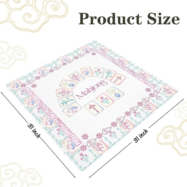 Pink and Green Chinoiserie Mahjong Mat 31 x 31 in, Grandmillennial Mahjong Mat for Table, Non-Slip Noise Reduction Game Table Cover Tablecloth for Card Poker Dominoes Dice and Board Games