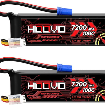 HOOVO 3S 11.1V LiPo Battery 7200mAh 100C RC Battery Softcase EC5 Plug for 1/10 & 1/8 Scale Vehicles VXL RC Cars Boats Planes Drones.