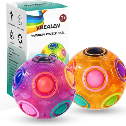 Vdealen Magic Rainbow Puzzle Ball, Fidget Ball Puzzle Brain Teaser Fidget Toy for Boys & Girls- Birthday Party Easter Valentines Christmas Stocking Stuffers for Kids Teen & Adults-2 Pack