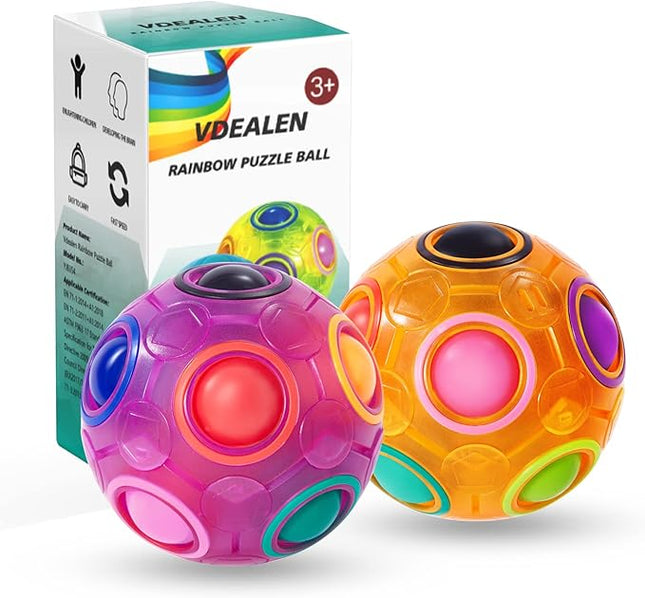 Vdealen Magic Rainbow Puzzle Ball, Fidget Ball Puzzle Brain Teaser Fidget Toy for Boys & Girls- Birthday Party Easter Valentines Christmas Stocking Stuffers for Kids Teen & Adults-2 Pack