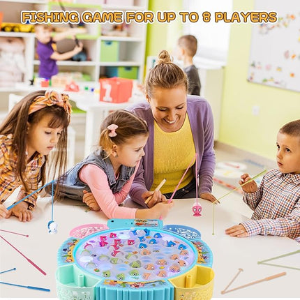 Light Up Fishing Game Toys, Rotating Board Game with Music Including 45 Fishes and 8 Fishing Poles, Party Game Toys for Kids Age 4 5 6 7 8 and Up