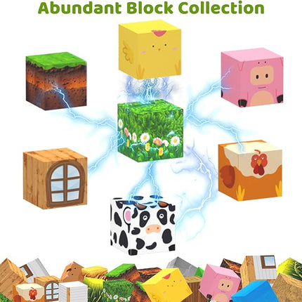 138 PCS Magnetic Blocks, Magnetic Building Blocks for Kids, Farm Construction Magnet Cubes Set for Girls Boys, Sensory STEM Toys for Kids Toddlers Ages 3+