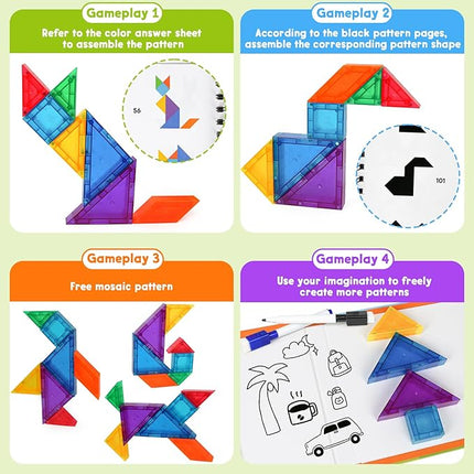 Travel Magnatiles Tangram Puzzle - 3D Building Blocks for Road & Plane Travel STEM Toy with 360 Shape Dissection Puzzles & Brain Teasers, Educational IQ Gift for Kids & Adults