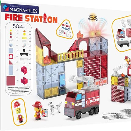 MAGNA-TILES Fire Station 50-Piece Magnetic Construction Set, The Original Magnetic Building Brand