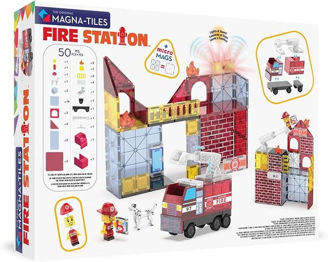 MAGNA-TILES Fire Station 50-Piece Magnetic Construction Set, The Original Magnetic Building Brand