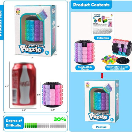 R.Y.TOYS Rotate and Slide Puzzle-Design Patent,Fidget Toys(Restore/Create)-12 Colors,5 Layers-Open Cover for Quick Play,Brain Teaser,Sensory Toys,Stocking Stuffers,Easter Basket Stuffers Essentials