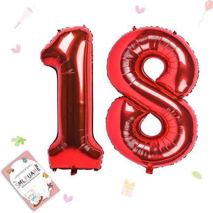 Smlpuame 40 inch Number Balloon 0-9 Red Large Number 18 Balloons,Digital Balloons for Birthday Party Celebration Decorations Supplies, Helium Foil Number Balloons for Wedding Anniversary