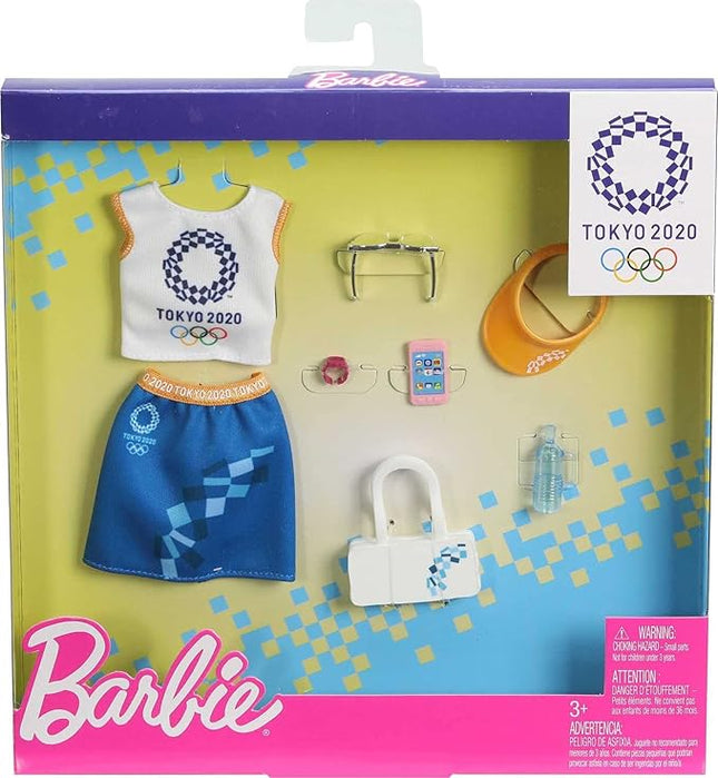 Barbie Fashion Pack of Doll Clothes Inspired by The Olympic Games Tokyo 2020, Collectible Set Includes Sports Top with Logo, Skirt & 6 Accessories