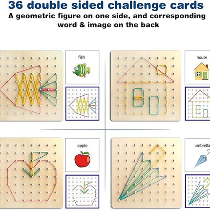 Thoth Montessori Wooden Geoboard Mathematical Manipulative Material Array Block Geo board with 36Pcs Pattern Cards and Rubber Bands Matrix 8x8 for Kids Graphical Educational Toys Early Development Toy