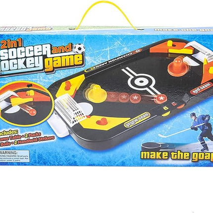 Gamie 2 in 1 Sports Table Games Mini Air Hockey Table for Kids, and Soccer Mini Games for Indoor Fun, Includes Pucks, Balls, and Strikers, Air Hockey Fits on Table or Floor for Adult and Kids