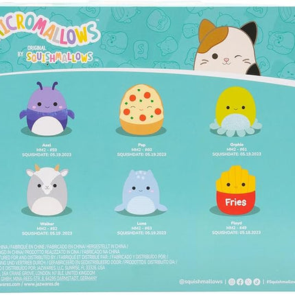 Squishmallows Original Micromallows 6-Pack – Axel Beetle, Lune Loch Ness Monster, Floyd French Fries, Orphie Octopus, Pep Pizza, Walker Goat