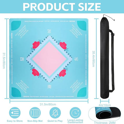 Mahjong Mat, No Creases Mahjong Mat for Table, 31.5x31.5 Inch Anti Slip Noise Reduction Mah jongg Mat, Mahjong Gifts with Carrying Bag, Mahjong Table Mat for Dominoes, Poker, Card, Board Games (Green)