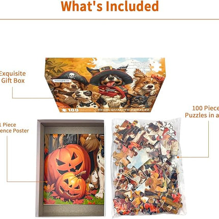100 Piece Puzzles for Kids, Halloween Dog 100 Piece Puzzles for Adults, Halloween Puppies 100 Pieces Puzzle, Puzzle for Kids Ages 4-8 Jigsaw Puzzle for Seniors Kid Ages 6-10 Brain Teaser