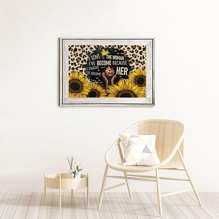 African American Jigsaw Puzzles 1000 Pieces for Adults, Sunflower & Leopard Print Art, Black Woman Wooden Puzzle for Stress Relief, Challenging Brain Teaser & Home Decor