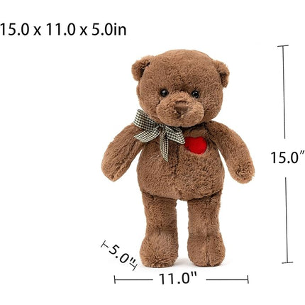 15”Teddy Bear with Heart Cute Brown Teddy Bear Stuffed Animals for Valentines Day Soft Stuffed Bear Plush Bear Plushie Toys Gifts for Girlfriend Boyfriend Kid.