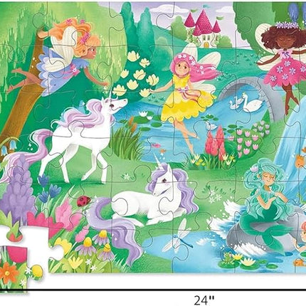 Crocodile Creek 36-Piece Jigsaw Floor Puzzle - Fun Floor Puzzles for Kids Ages 3-5 - Heavy-Duty Shaped Box for Storage - Magical Friends - 24" W x 18" H Finished
