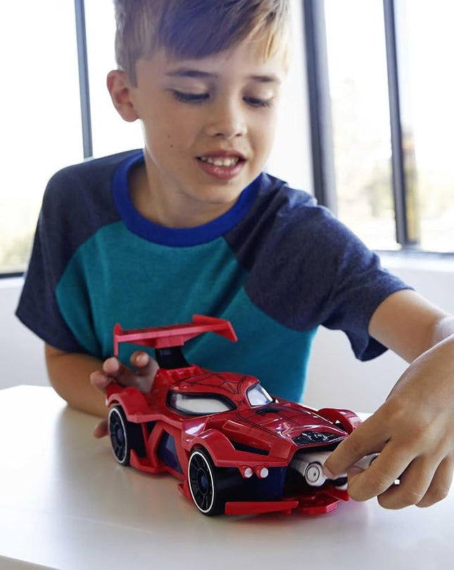 Hot Wheels Marvel Spider-Man Web-Car Launcher with Movement-Activated Eyes & 1:64 Scale Toy Character Car