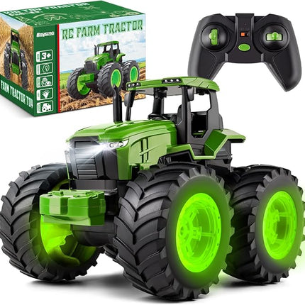 Remote Control Tractor Toys for Kids 3-5, Light Up Monster Trucks Toy for Boys 3,4,5,6,7 Year Old, Toddlers RC Farm Vehicle Toys for Ages 3-7 Years Old, Ideal Birthday Toys Gift for Boys Girls