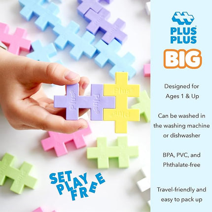 PLUS PLUS Big - Open Play Set - 100 Piece - Pastel Color Mix, Construction Building Stem/Steam Toy, Interlocking Large Puzzle Blocks for Toddlers and Preschool