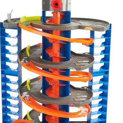 Hot Wheels City Mega Garage Playset with Corkscrew Elevator & Storage for 60+ Cars, Includes 1 1:64 Scale Vehicle, Gift for Kids 4 Years Old & Up, HFH03