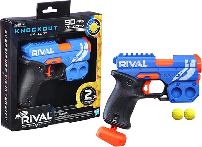 Nerf Rival Knockout XX-100 Blaster - Round Storage, 90 FPS Velocity, Breech Load - Includes 2 Official Rival Rounds - Team Blue