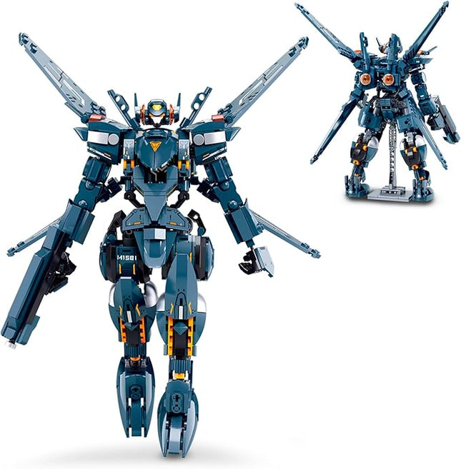 Mech Robot Transforming Building Blocks Set for Adults, Blue City Protector Mecha Model Action Figures, Cool Creative Robots STEM Toys Gift for Teens Boys, 569 Pieces