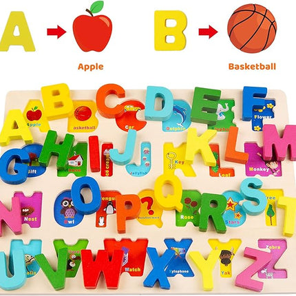 Wooden Puzzles for Toddlers, Voamuw Alphabet Number Shape Learning Puzzle for Kids Ages 3 4 5, Montessori Toys Preschool Education Chunky Jigsaw for Boys and Girls